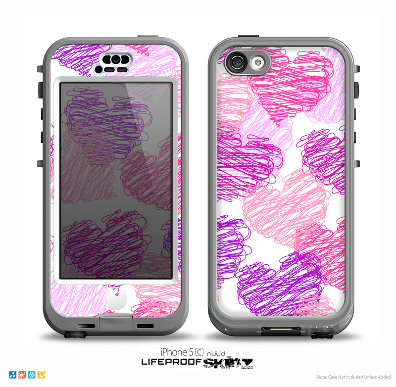 The Loopy Pink and Purple Hearts Skin for the iPhone 5c nüüd LifeProof Case