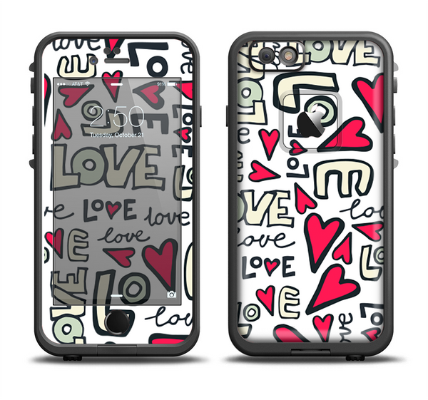 The Love and Hearts Doodle Pattern Apple iPhone 6/6s LifeProof Fre Case Skin Set