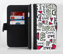 The Love and Hearts Doodle Pattern Ink-Fuzed Leather Folding Wallet Credit-Card Case for the Apple iPhone 6/6s, 6/6s Plus, 5/5s and 5c