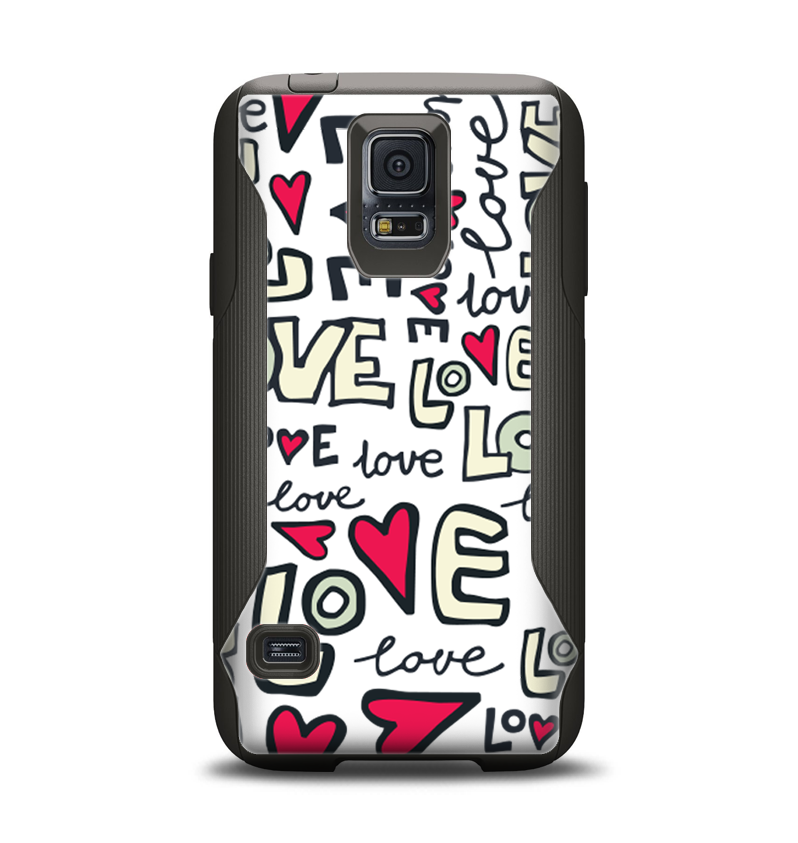 The Love and Hearts Doodle Pattern Samsung Galaxy S5 Otterbox Commuter Case Skin Set
