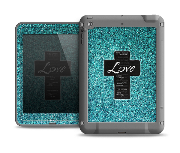 The Love is Patient Cross on Teal Glitter Print Apple iPad Air LifeProof Fre Case Skin Set