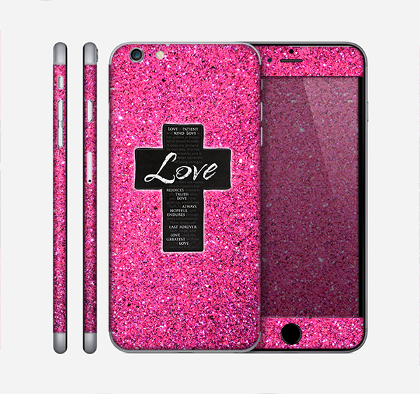 The Love is Patient Cross over Pink Glitter Print Skin for the Apple iPhone 6 Plus