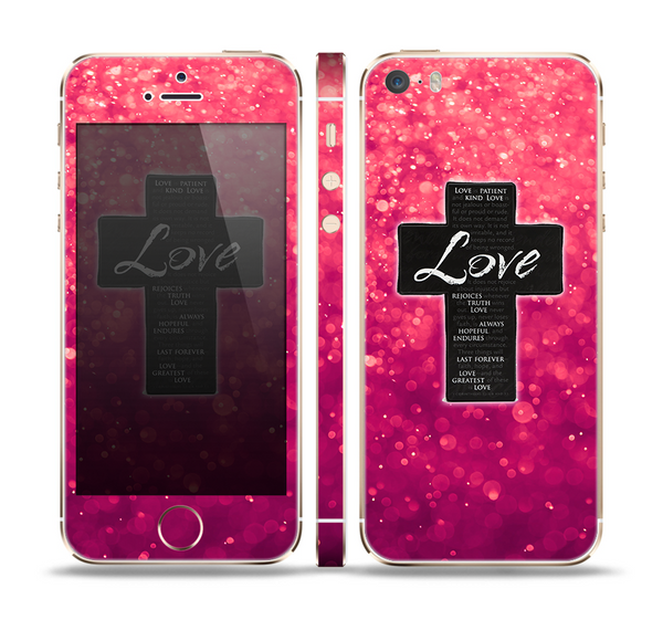 The Love is Patient Cross over Unfocused Pink Glimmer Skin Set for the Apple iPhone 5s