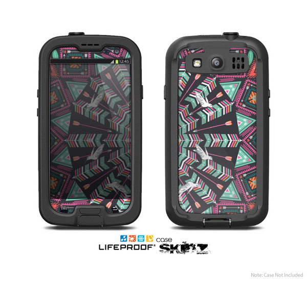 The Mirrored Coral and Colored Vector Aztec Pattern Skin For The Samsung Galaxy S3 LifeProof Case