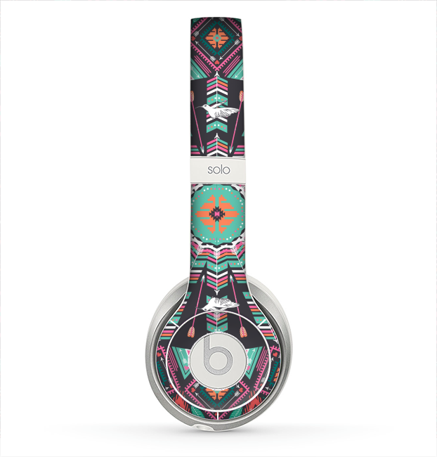 The Mirrored Coral and Colored Vector Aztec Pattern Skin for the Beats by Dre Solo 2 Headphones