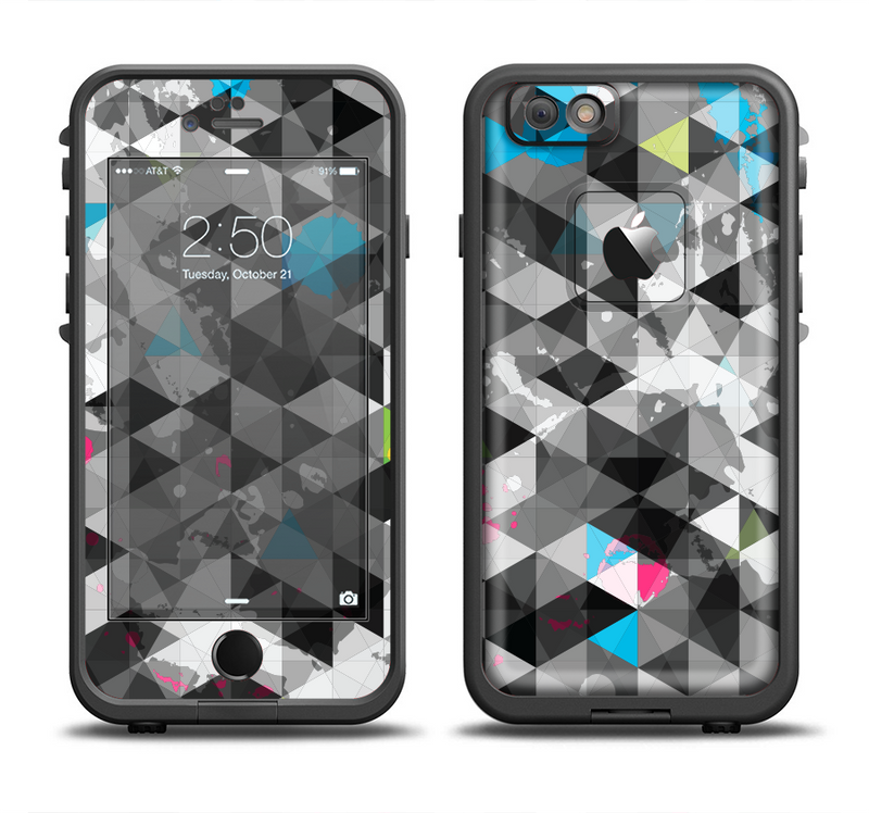 The Modern Black & White Abstract Tiled Design with Blue Accents Apple iPhone 6 LifeProof Fre Case Skin Set