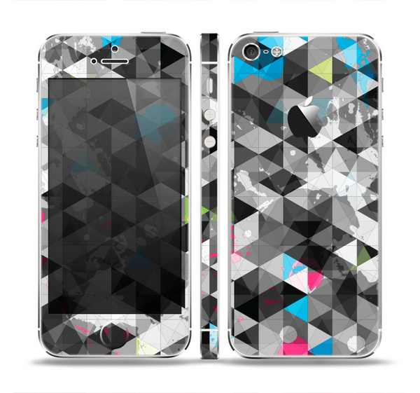 The Modern Black & White Abstract Tiled Design with Blue Accents Skin Set for the Apple iPhone 5