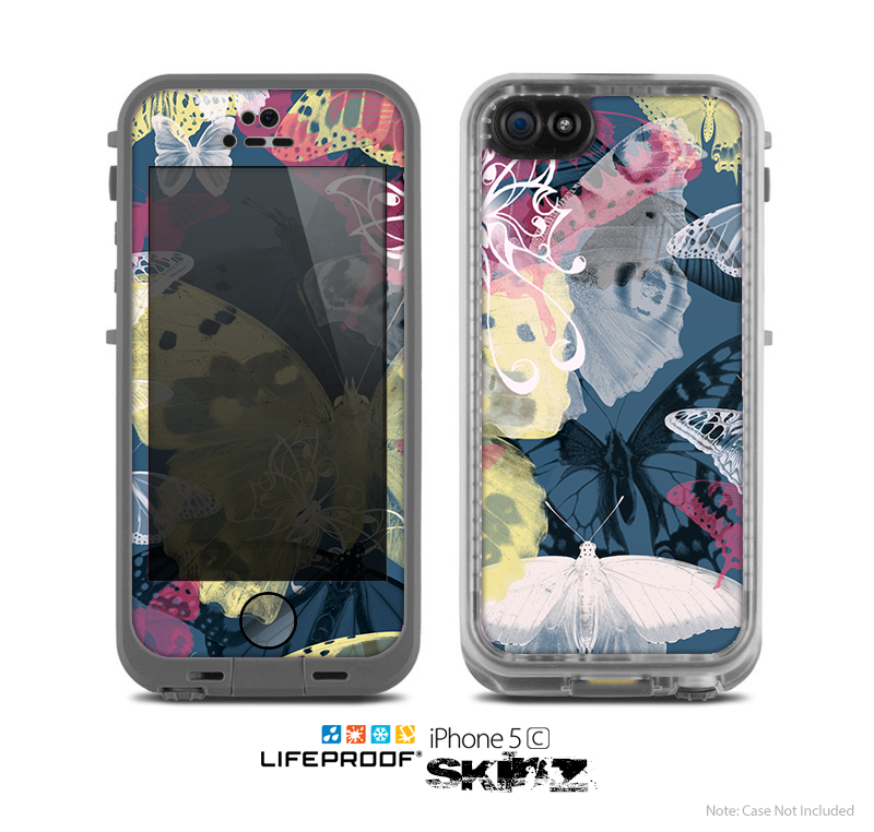 The Multi-Styled Yellow Butterfly Shadow Skin for the Apple iPhone 5c LifeProof Case