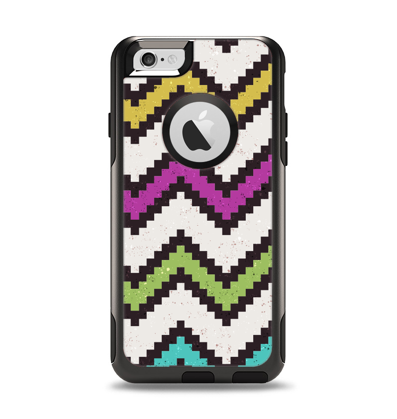 The Multicolored Pixelated ZigZag CHevron Pattern Apple iPhone 6 Otterbox Commuter Case Skin Set