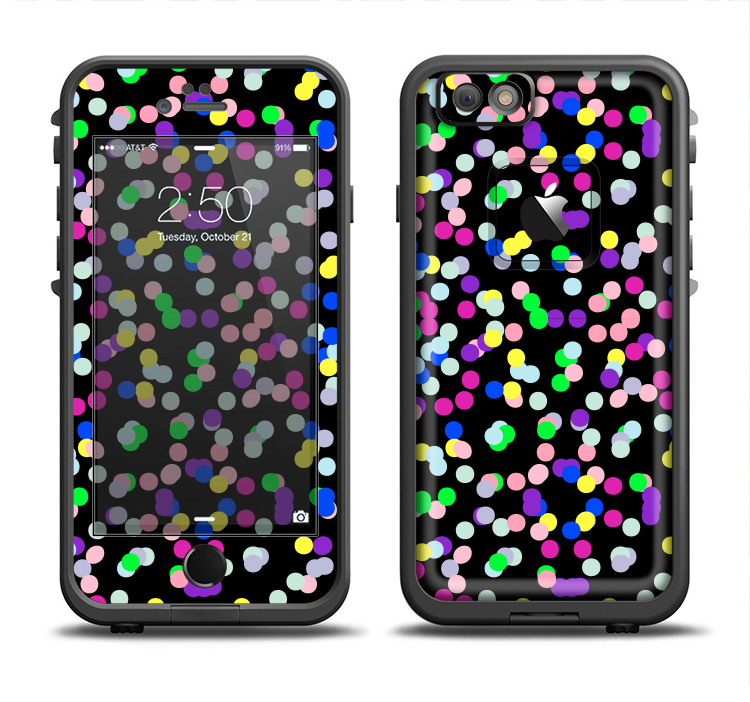 The Multicolored Polka with Black Background Apple iPhone 6/6s Plus LifeProof Fre Case Skin Set