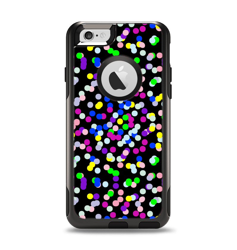 The Multicolored Polka with Black Background Apple iPhone 6 Otterbox Commuter Case Skin Set
