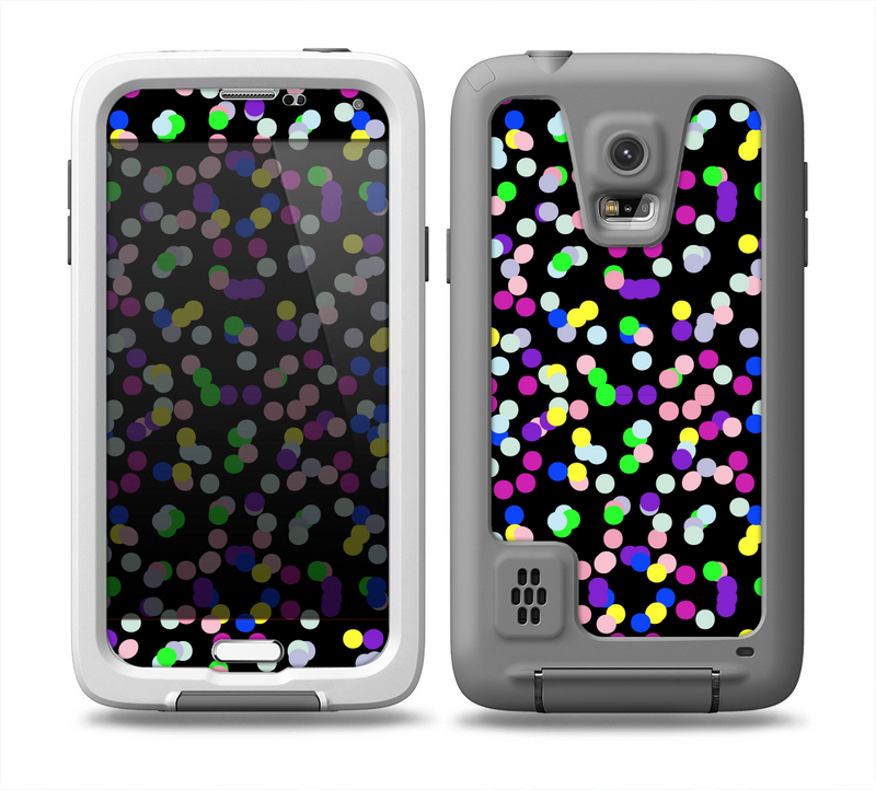 The Multicolored Polka with Black Background Skin for the Samsung Galaxy S5 frē LifeProof Case