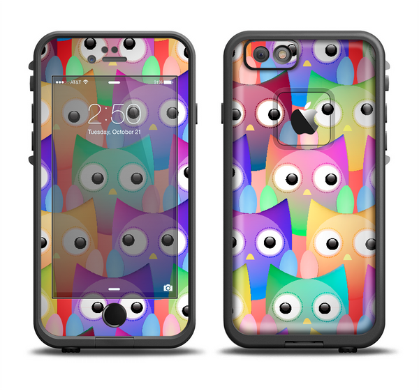 The Multicolored Shy Owls Pattern Apple iPhone 6 LifeProof Fre Case Skin Set