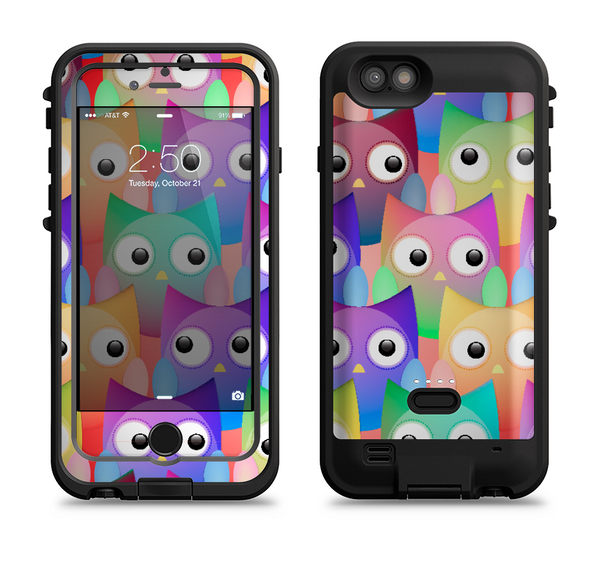The Multicolored Shy Owls Pattern Apple iPhone 6/6s LifeProof Fre POWER Case Skin Set
