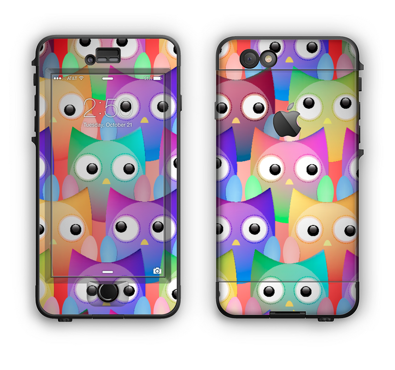 The Multicolored Shy Owls Pattern Apple iPhone 6 Plus LifeProof Nuud Case Skin Set