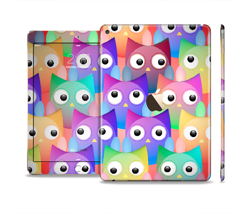 The Multicolored Shy Owls Pattern Skin Set for the Apple iPad Pro