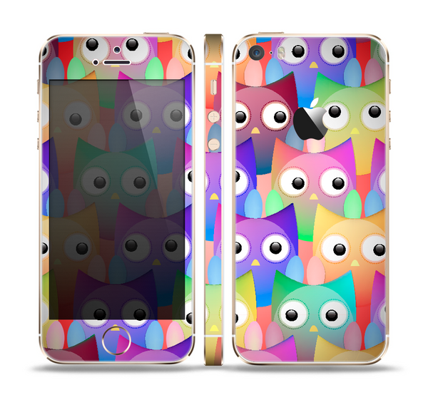 The Multicolored Shy Owls Pattern Skin Set for the Apple iPhone 5s