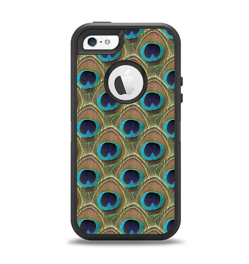 The Multiple Peacock Feather Pattern Apple iPhone 5-5s Otterbox Defender Case Skin Set