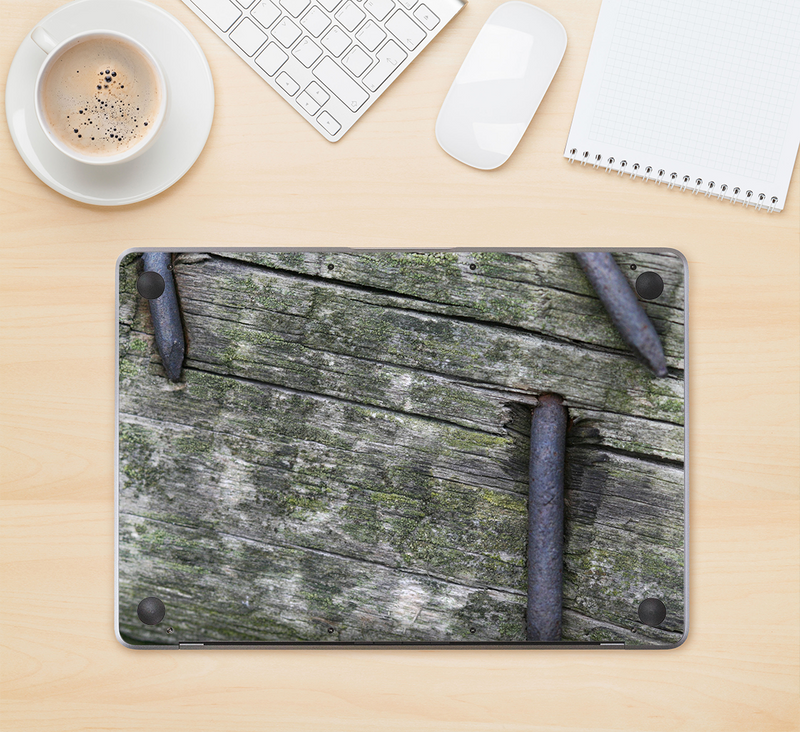 The Nailed Mossy Wooden Planks Skin Kit for the 12" Apple MacBook (A1534)