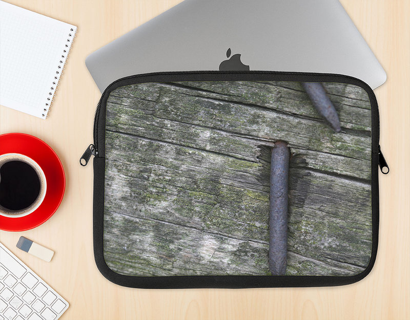 The Nailed Mossy Wooden Planks Ink-Fuzed NeoPrene MacBook Laptop Sleeve