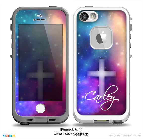 The Name Script Neon Galaxy Simple Cross V3 Skin for the iPhone 5/5s-4/4s- or 5c LifeProof Case
