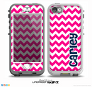 The Navy Blue Name Script & Pink Chevron Pattern Skin for the iPhone 5-5s nüüd LifeProof Case