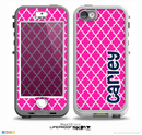 The Navy Blue Name Script Pink Morocan Pattern Skin for the iPhone 5-5s nüüd LifeProof Case