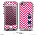 The Navy Blue Name Script & Pink Sharp Chevron Pattern Skin for the iPhone 5-5s nüüd LifeProof Case
