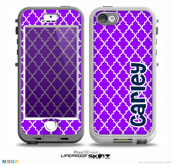 The Navy Blue Name Script Purple Morocan Pattern Skin for the iPhone 5-5s nüüd LifeProof Case