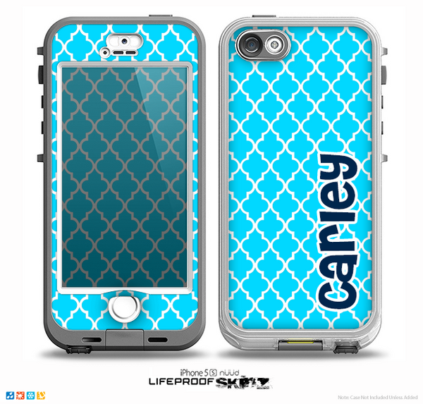 The Navy Blue Name Script Turquoise Morocan Pattern Skin for the iPhone 5-5s nüüd LifeProof Case