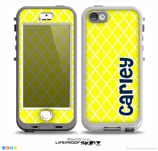 The Navy Blue Name Script Yellow Morocan Pattern Skin for the iPhone 5-5s nüüd LifeProof Case