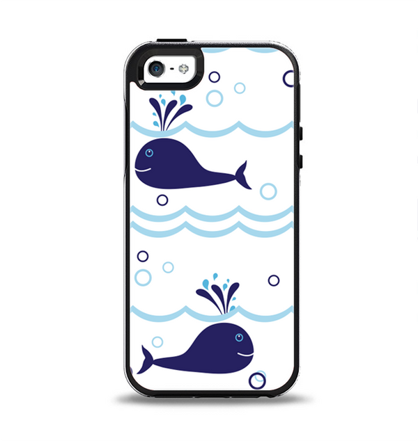 The Navy Blue Smiley Whales Apple iPhone 5-5s Otterbox Symmetry Case Skin Set