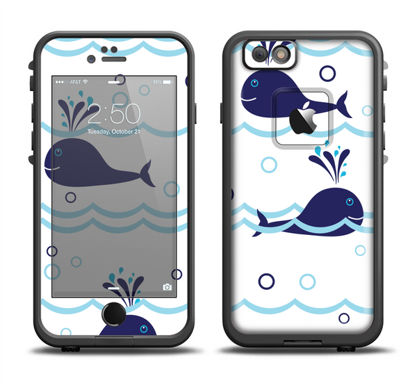 The Navy Blue Smiley Whales Apple iPhone 6 LifeProof Fre Case Skin Set