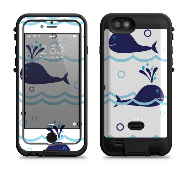 The Navy Blue Smiley Whales Apple iPhone 6/6s LifeProof Fre POWER Case Skin Set
