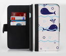 The Navy Blue Smiley Whales Ink-Fuzed Leather Folding Wallet Credit-Card Case for the Apple iPhone 6/6s, 6/6s Plus, 5/5s and 5c