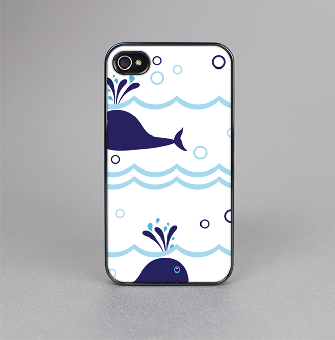 The Navy Blue Smiley Whales Skin-Sert for the Apple iPhone 4-4s Skin-Sert Case