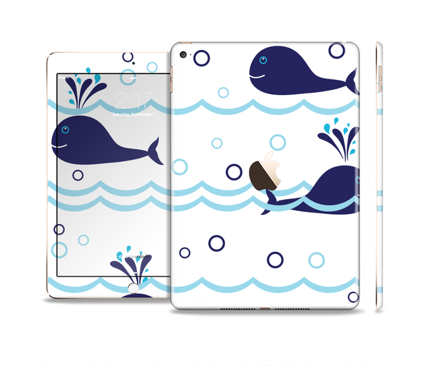 The Navy Blue Smiley Whales Skin Set for the Apple iPad Pro
