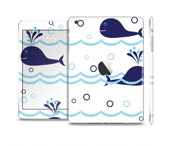 The Navy Blue Smiley Whales Skin Set for the Apple iPad Mini 4