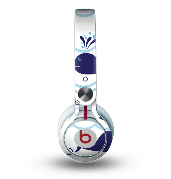 The Navy Blue Smiley Whales Skin for the Beats by Dre Mixr Headphones