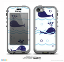The Navy Blue Smiley Whales Skin for the iPhone 5c nüüd LifeProof Case
