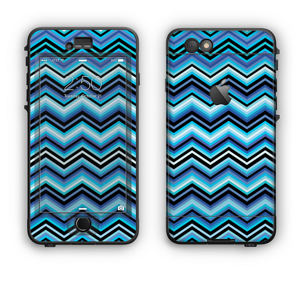 The Navy Blue Thin Lined Chevron Pattern V2 Apple iPhone 6 Plus LifeProof Nuud Case Skin Set