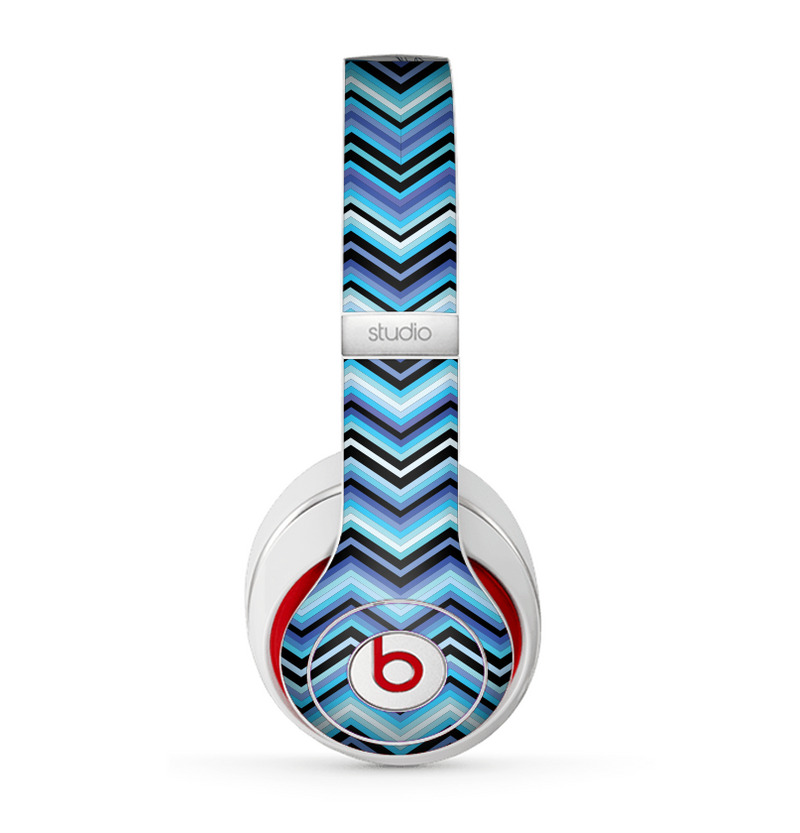 The Navy Blue Thin Lined Chevron Pattern V2 Skin for the Beats by Dre Studio (2013+ Version) Headphones
