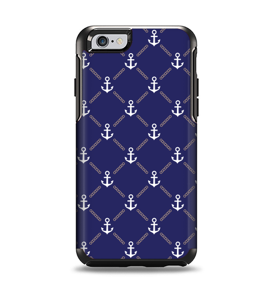 The Navy Blue & White Seamless Anchor Pattern Apple iPhone 6 Otterbox Symmetry Case Skin Set