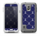 The Navy Blue & White Seamless Anchor Pattern Skin for the Samsung Galaxy S5 frē LifeProof Case
