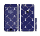 The Navy Blue & White Seamless Anchor Pattern Sectioned Skin Series for the Apple iPhone 6s Plus