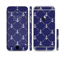 The Navy Blue & White Seamless Anchor Pattern Sectioned Skin Series for the Apple iPhone 6s