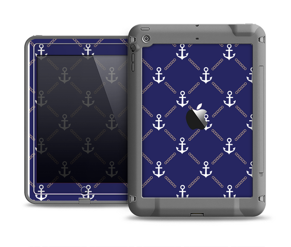 The Navy Blue & White Seamless Anchor Pattern Apple iPad Air LifeProof Fre Case Skin Set