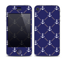 The Navy Blue & White Seamless Anchor Pattern Skin for the Apple iPhone 4-4s