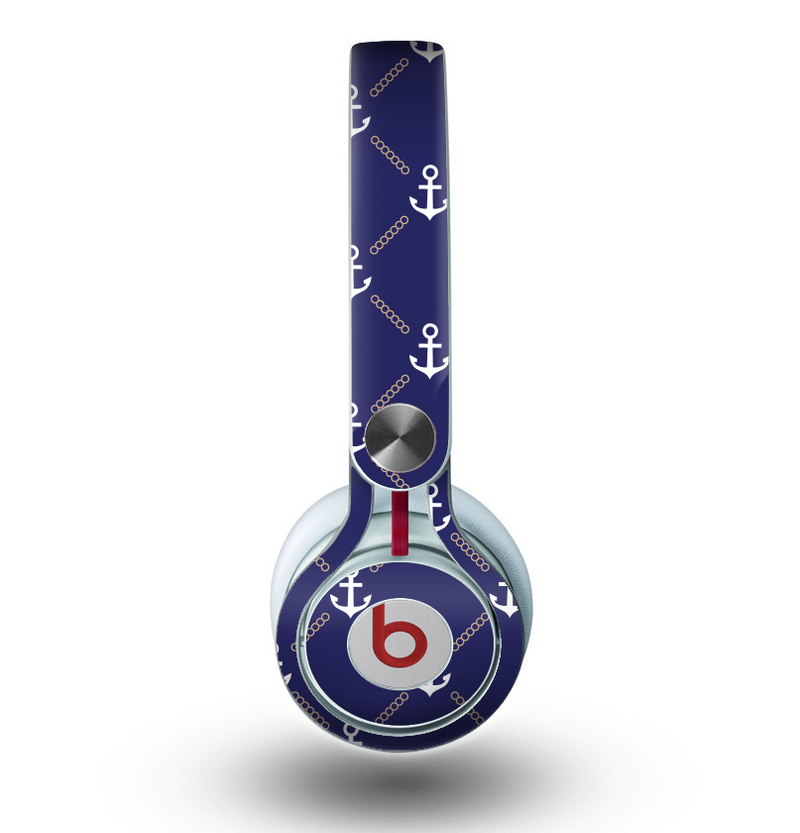 The Navy Blue & White Seamless Anchor Pattern Skin for the Beats by Dre Mixr Headphones