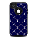 The Navy Blue & White Seamless Anchor Pattern Skin for the iPhone 4-4s OtterBox Commuter Case